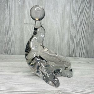 Vintage Viking Clear Glass Seal Balancing Ball New Martinsville Glass Figurine